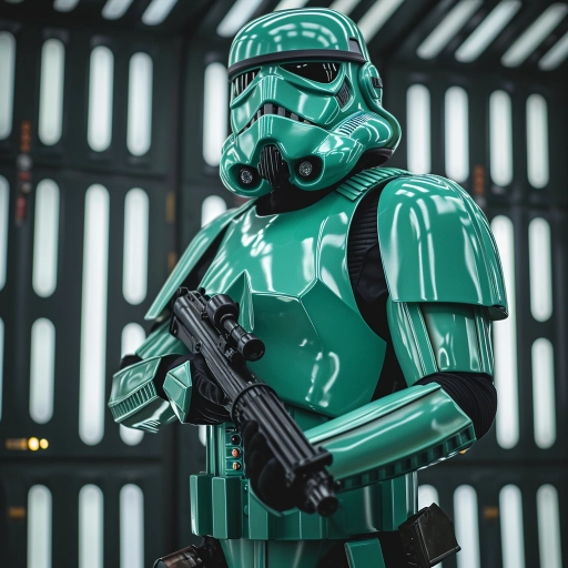 stormtrooper in a jade suit full body - getting ready for battle