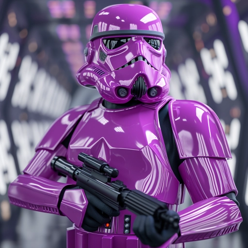 stormtrooper in a purple suit full body - getting ready for battle