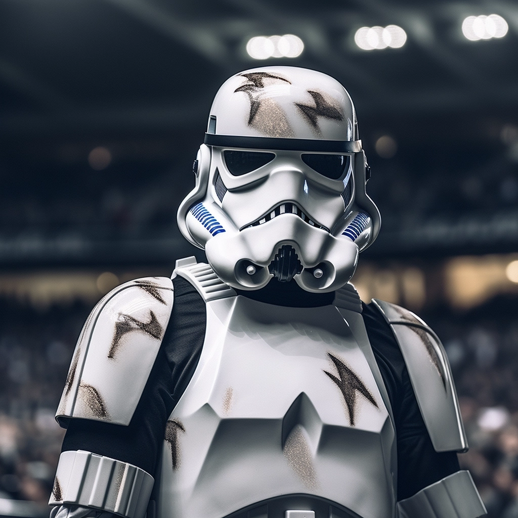 A sports fan morphed into a storm trooper