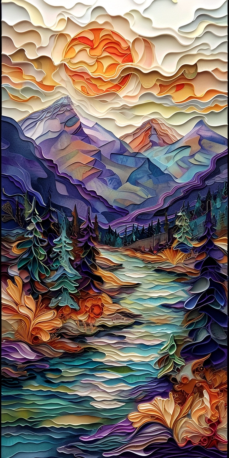 Conjure an abstract mountainous landscape, a fusion born from the minds of various visionary artists. Picture the undulating peaks and valleys inspired by the surrealist touches of Salvador Dalí, where the mountains take on fluid, dreamlike forms. The vibrant, swirling colors reminiscent of Vincent Van Gogh's palette dance across the canvas, infusing the scene with dynamic energy. Integrate the sharp, geometric lines characteristic of the modernist influence of Kazimir Malevich, creating a surreal contrast against the organic shapes. This abstract mountainscape becomes a mesmerizing collaboration, seamlessly blending the diverse styles of these artists into a harmonious and evocative masterpiece.