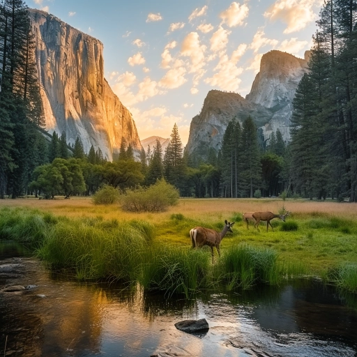 summer photo of yosemite national park with deer