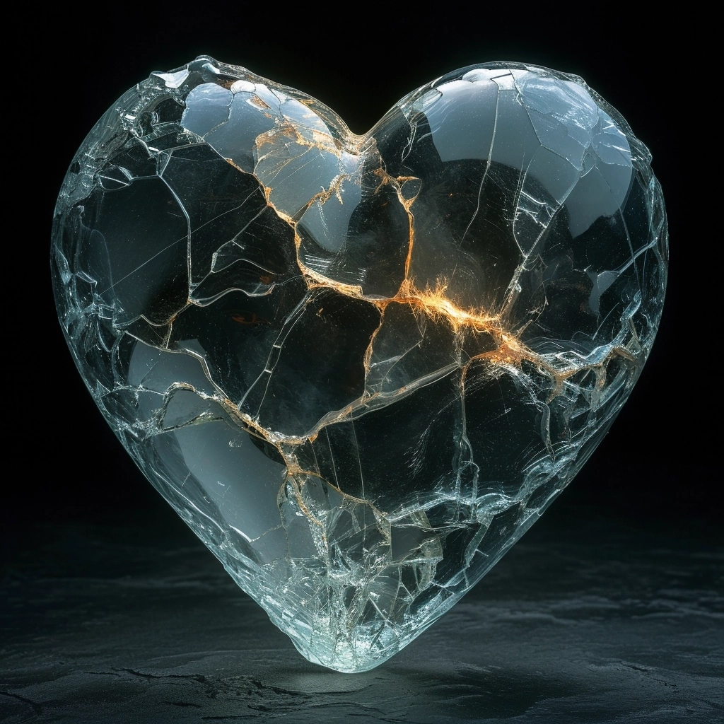 Broken heart-shaped glass