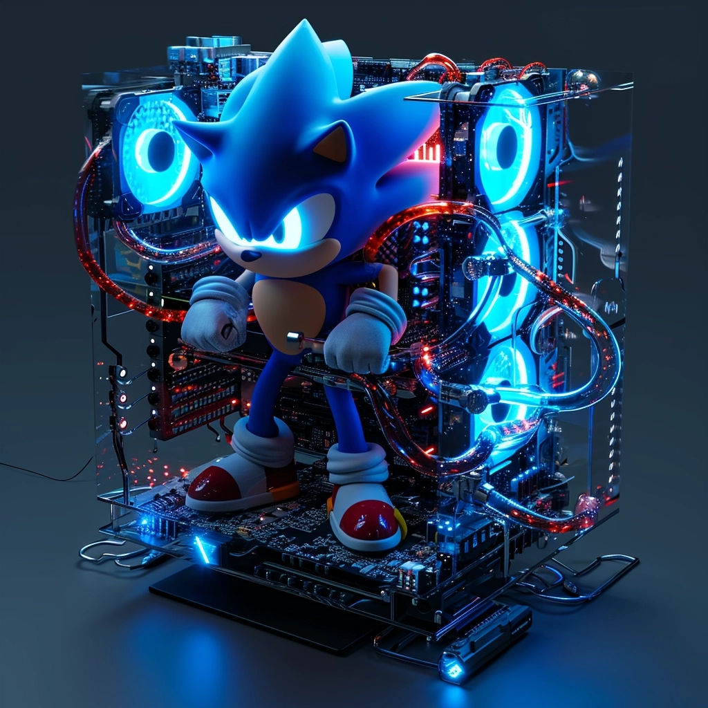 Futuristic gaming PC stylized as sonic