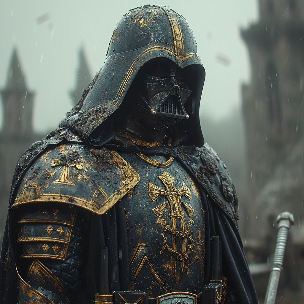 Darth Vader, but his armor is in the style of medieval European armor and he has a claymore instead of a lightsaber.