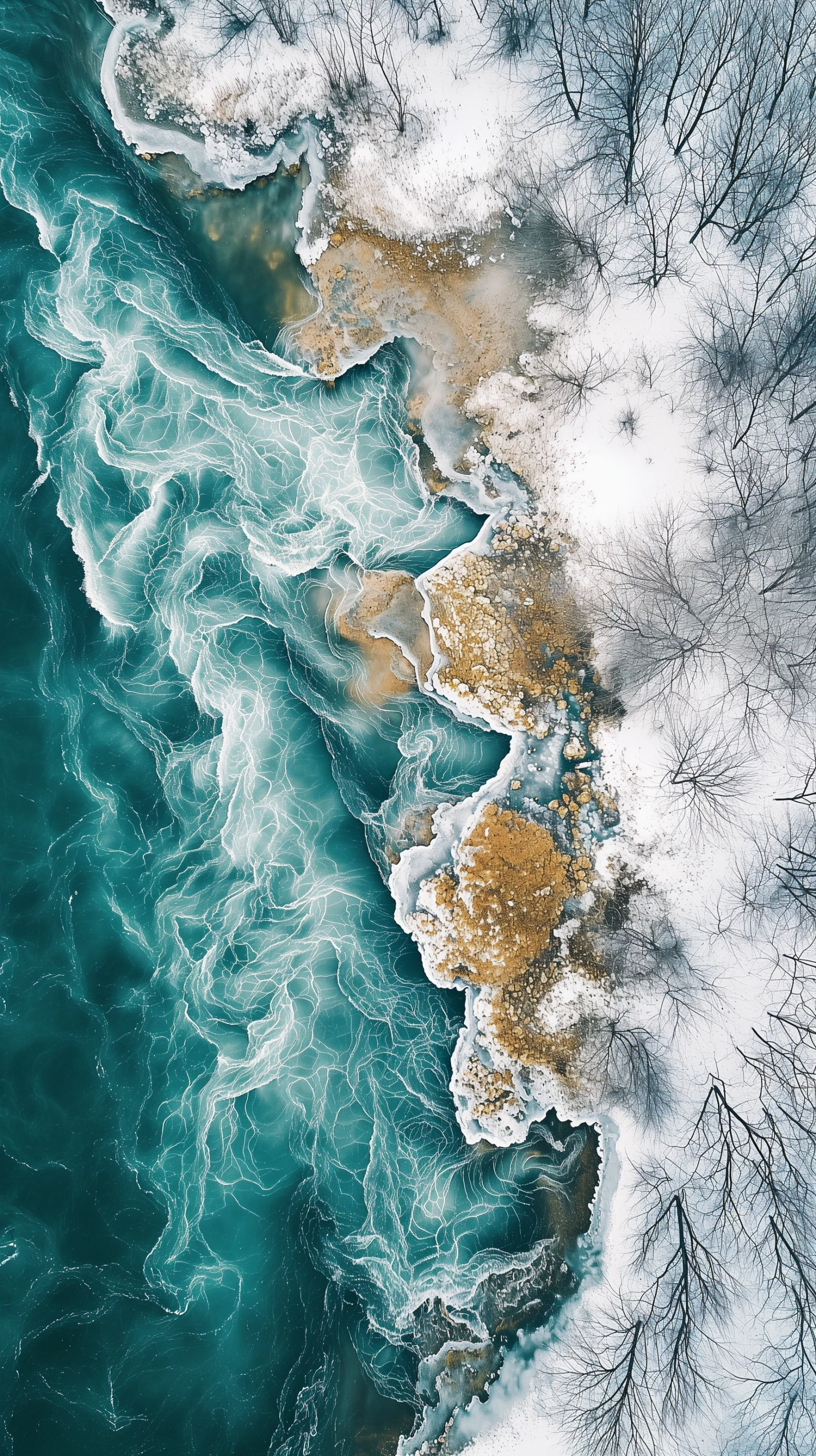 Aerial photo, Winter landscape, style like a painting by Mark Rothko