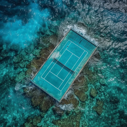 tennis court in the middle of the ocean