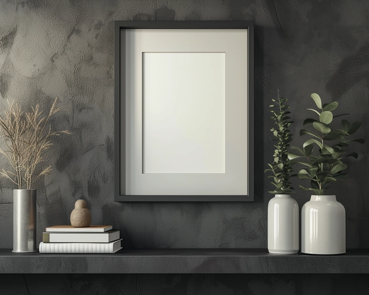 photo frame mockup on shelf, in style of ikea, realistic photo, 8k