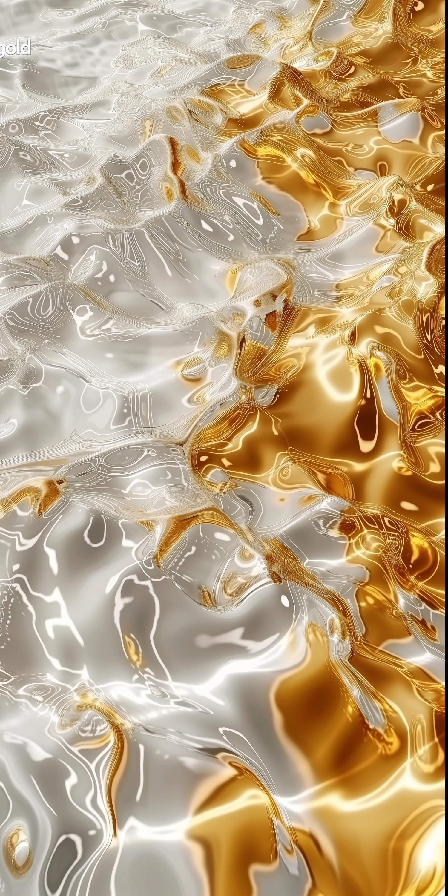 Gold Metallic Water in Water, Water Ripples, in Abstract form, cinema4d, White and Silver, orange and Gold, real water waves "gold", in flowing figurative style, white and amber, Organic structure, silver and gold, Abstract - Morphing, Unreal Engine 5