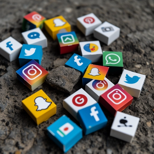 social media icons on little tiles laying in a pile on the floor