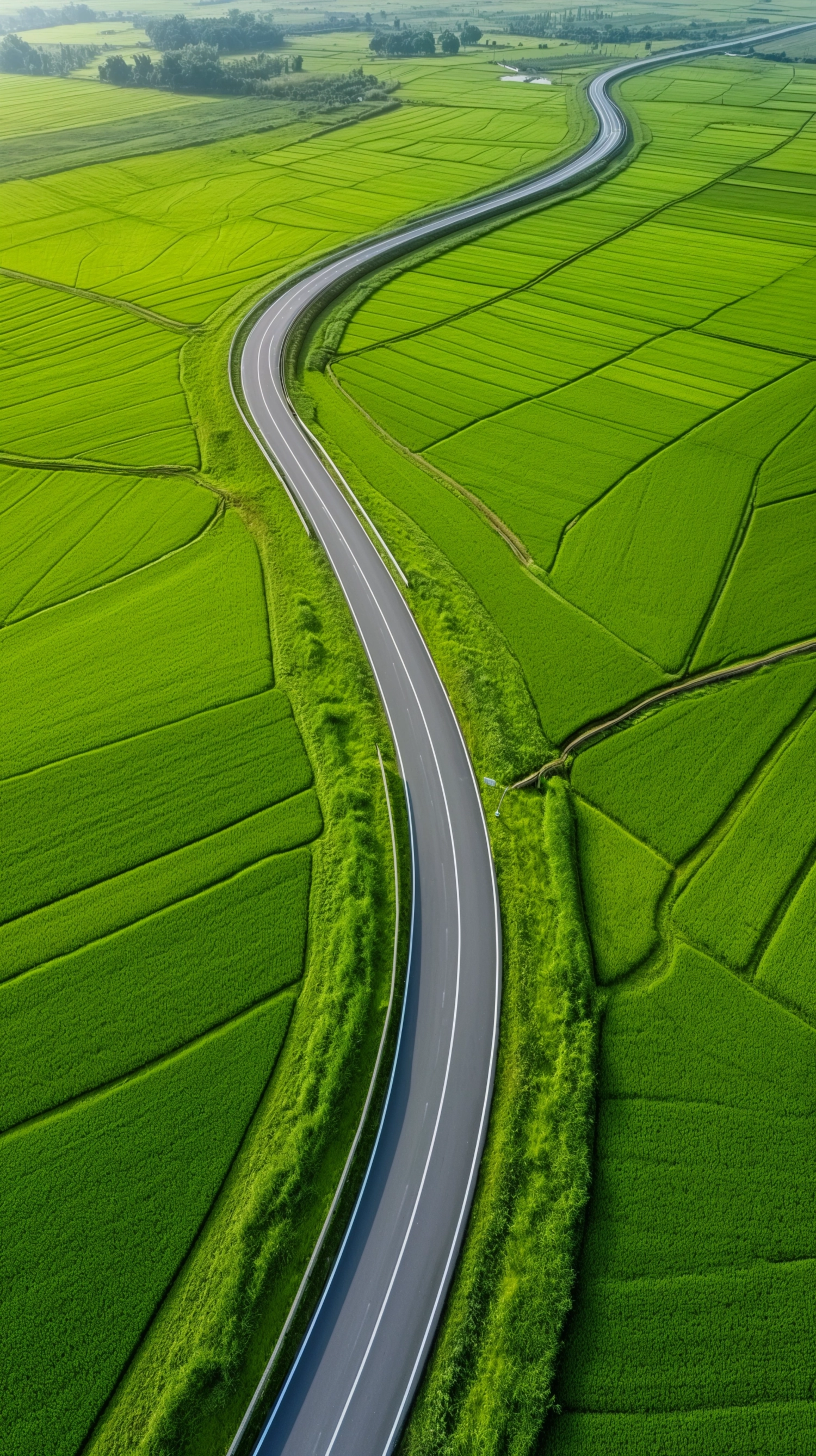 a highway in a green wheat field, shap of "S", Aerial view ,