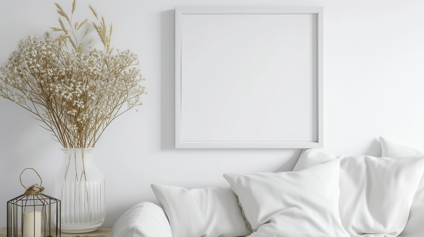 blame frame for mockup, frame hanging on a wall, beautiful, white space in frame, do not block frame