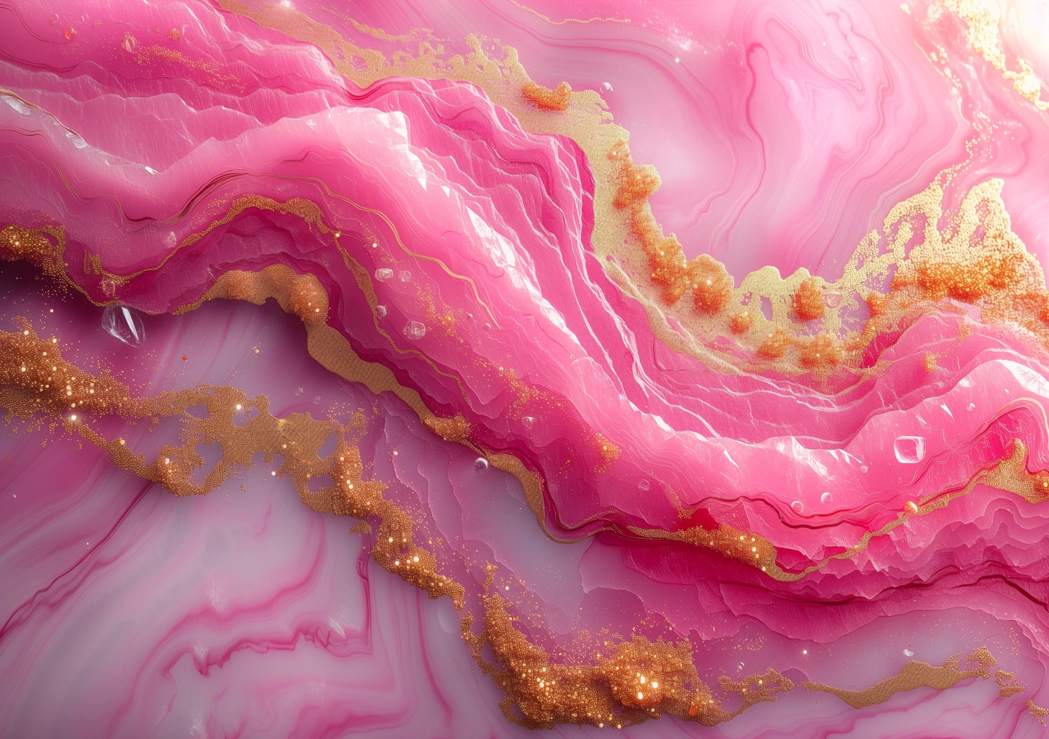 an image of pink and gold marble wallpaper, in the style of dreamlike illustration, luminous colors, made of crystals, feminine imagery, light crimson and white