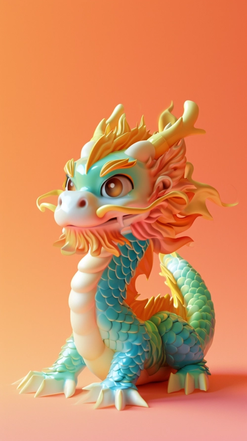 C4D, by Raina Telgemeier, Chinese dragon baby, volumetric light, solid color background