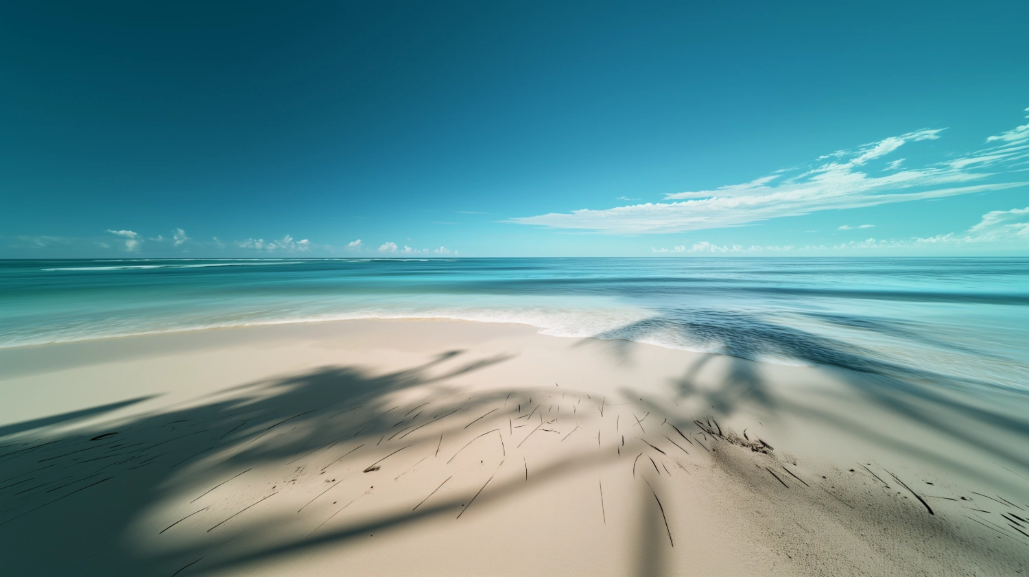 realistic photography, on the shore of a tropical beach, looking out to the ocean