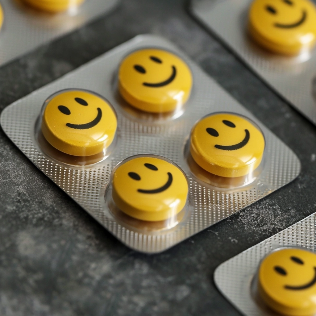 pill tab packaging, the pills are yellow smiley face circle pills