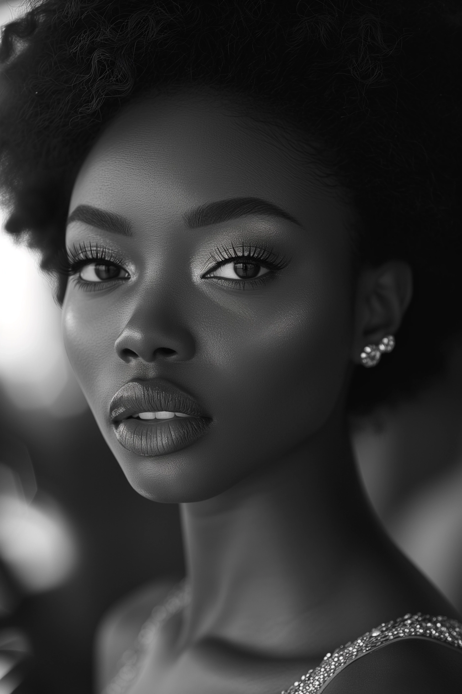 Her flawless features are accentuated by perfectly styled hair, expertly applied makeup, and a designer outfit that fits her like a glove. She exudes confidence and poise, her eyes locked on the horizon with a sense of determination and strength.