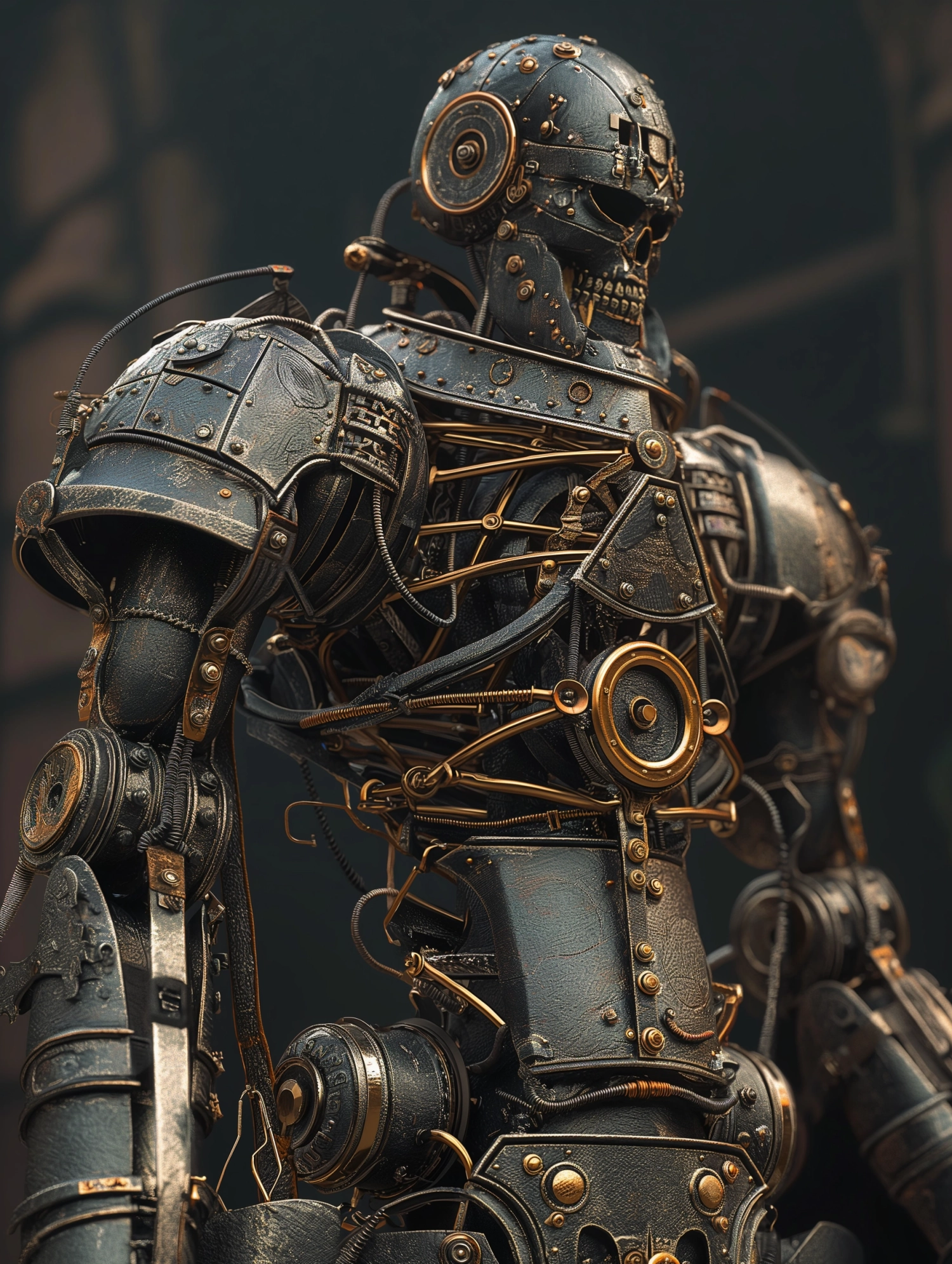 Intricately designed steampunk style machine armor Warrior, Evil and violent, World War I German Field Grey style, Dark Gothic, hyperrealistic style ，No skeletons，highly detailed ，intricate detail ，HDR ，4k ，cinematic lighting ，ultra hd ，realistic ，vivid colors ，highly detailed ，uhd