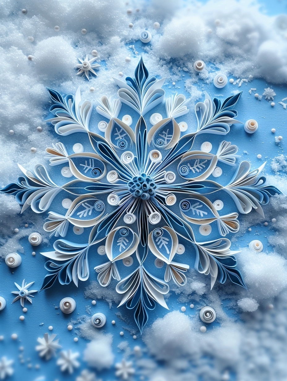 Paper Quilling snowflake,Snow background