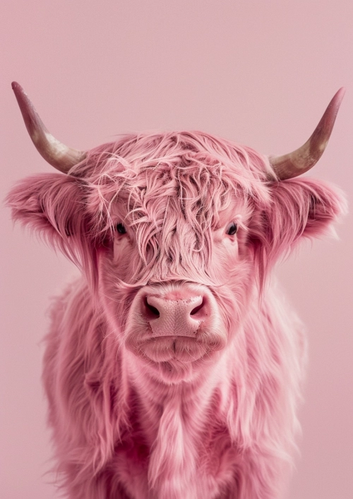 highland cow, pink hue filter, kitschy modern