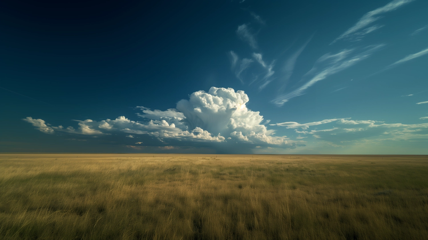 an eye level photo of a Cumulonimbus cloud, horizon line, 20mm lens