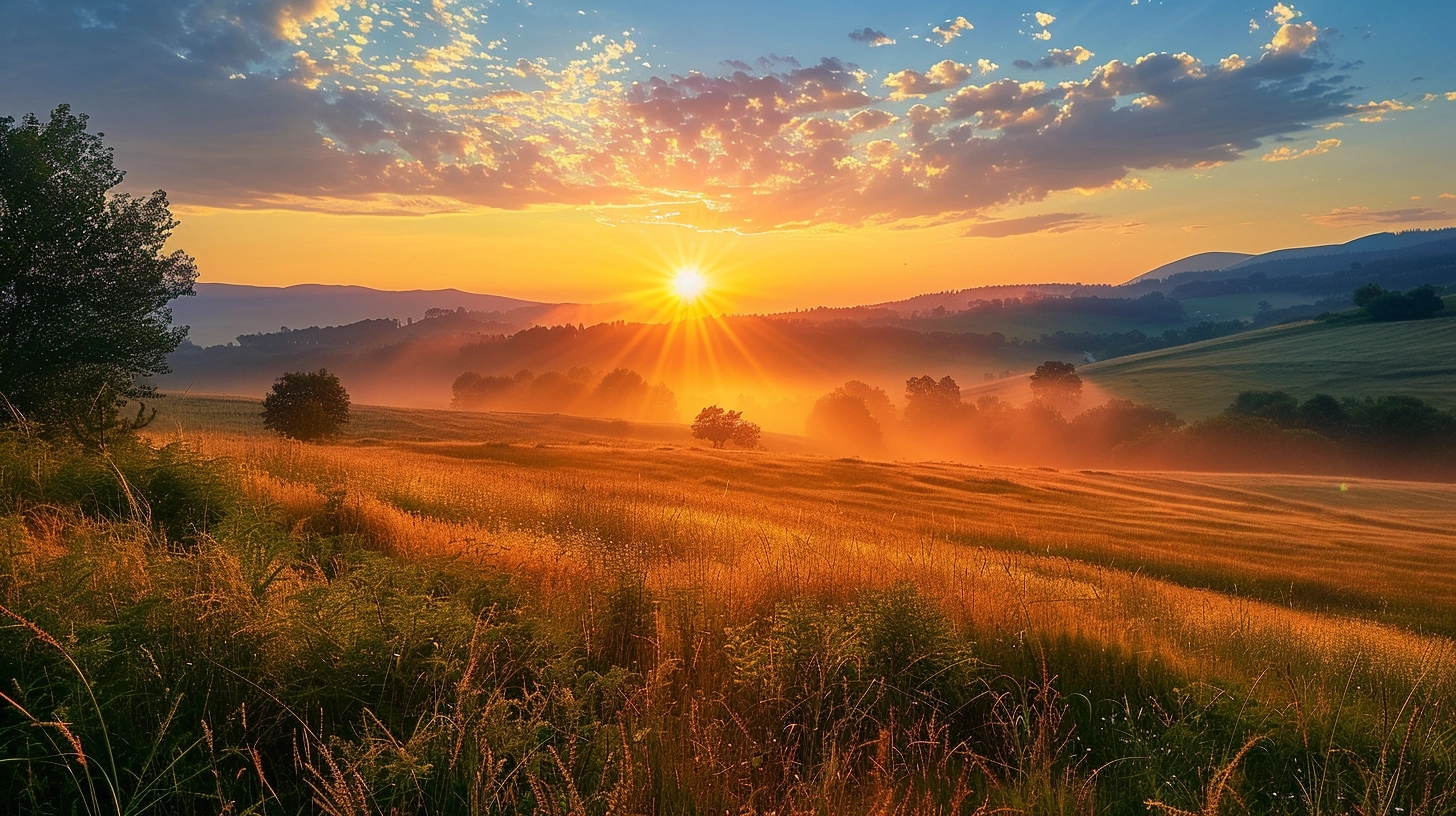 a beautiful landscape with sunrise