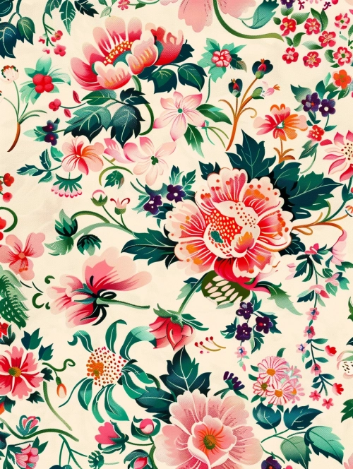 Gucci-style flower pattern, square continuous pattern, new fine brushwork, line illustration, flower combinations, minimalism, spring, embroidery, monochrome, pink, green, red, natural light, stroke glow, internal lighting, spotlight, master composition, perfect composition, extreme composition, 32K HD, exquisite lines, exquisite details, clear stitching, smooth lines