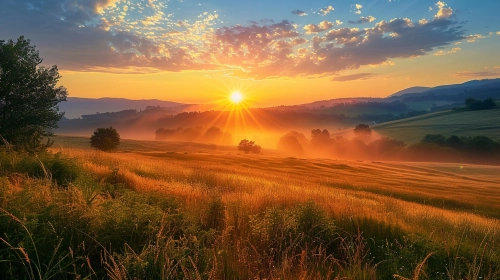 a beautiful landscape with sunrise