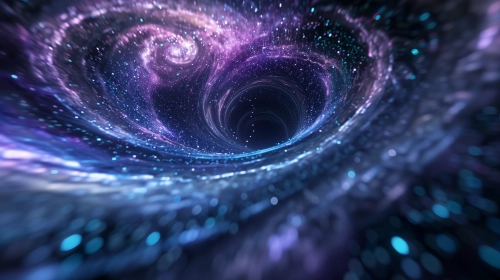 abstract illustration of a revolving milky way that looks like a road traveling around. Using the colours of black, purple, blues