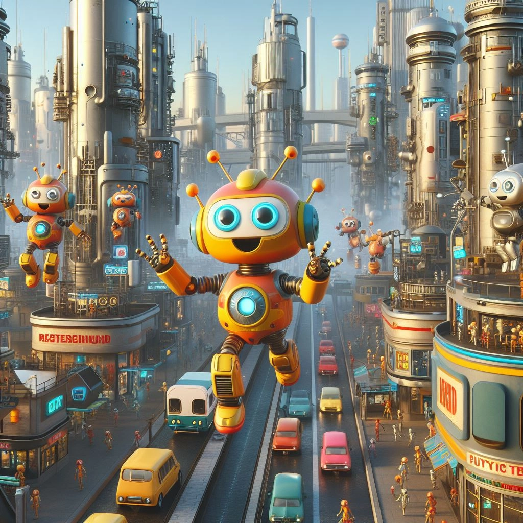 A city where funny robots live. Realistic