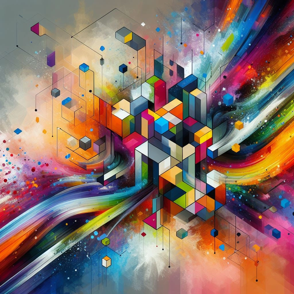 Colorful splashes of paint, geometric, abstract art
