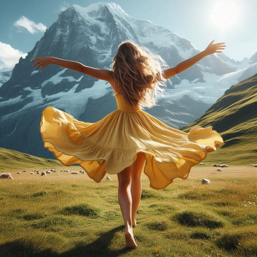 a woman dancing in the mountains