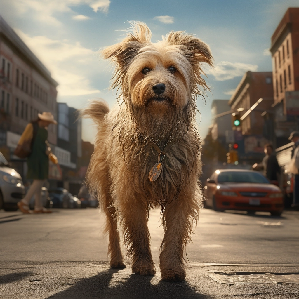 A realistic dog walking in the street