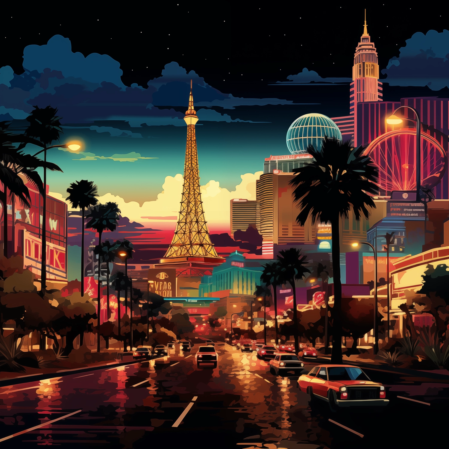 Illustration of Las Vegas at night