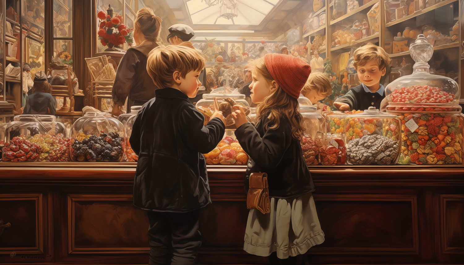Children buying candy in a store