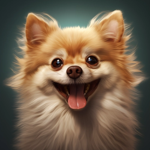 caricature of funny mini spitz smiling dog