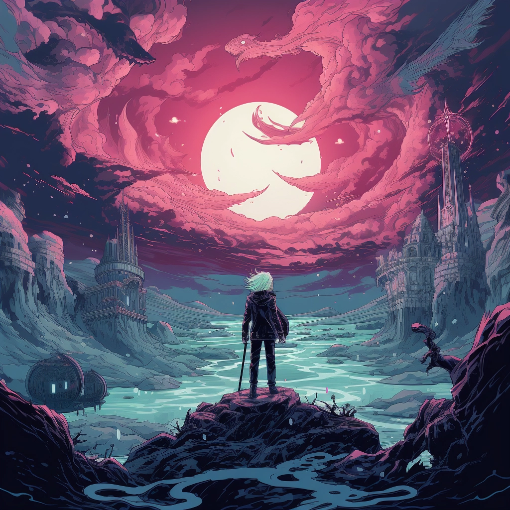 Art illustration the horizon in the style of lunarpu