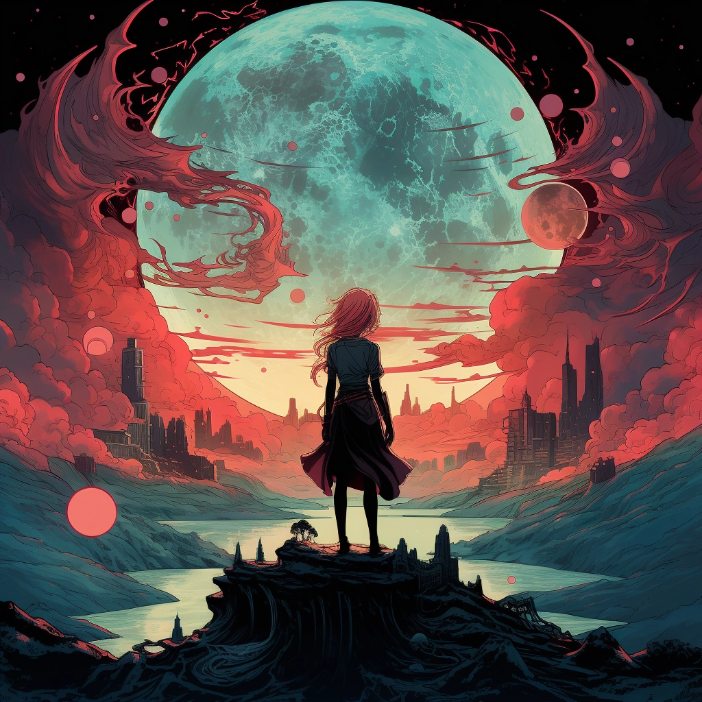Art illustration the horizon in the style of lunarpu