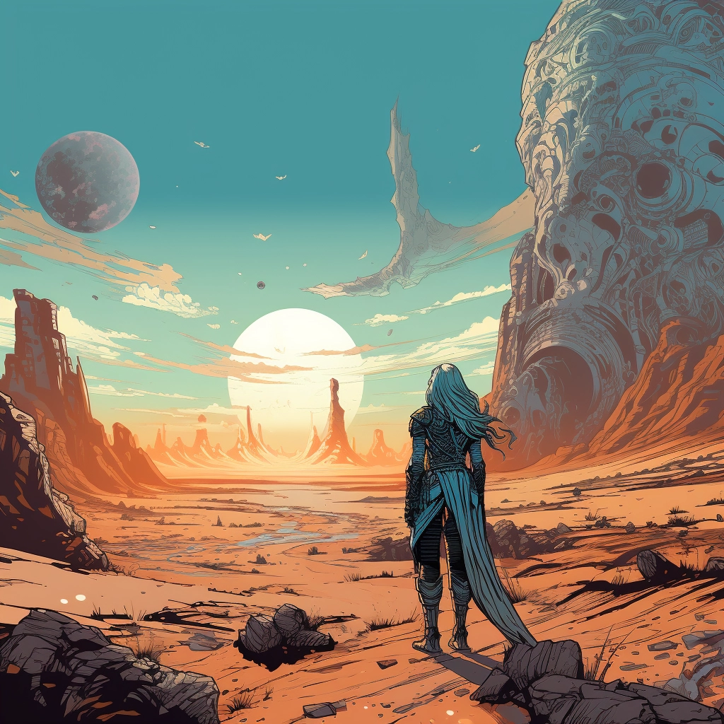 Art illustration the horizon in the style of lunarpu