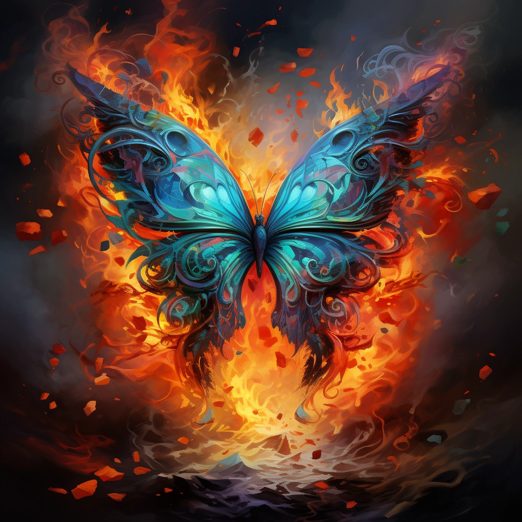 A colorful image of a butterfly and smoke surrounded