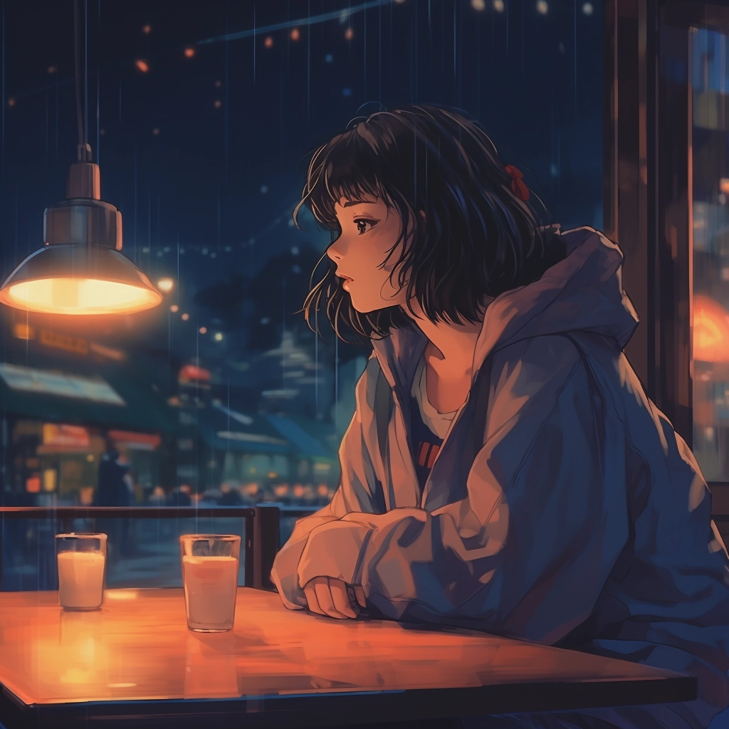 Sad moody lofi in the style of 1990s anime  