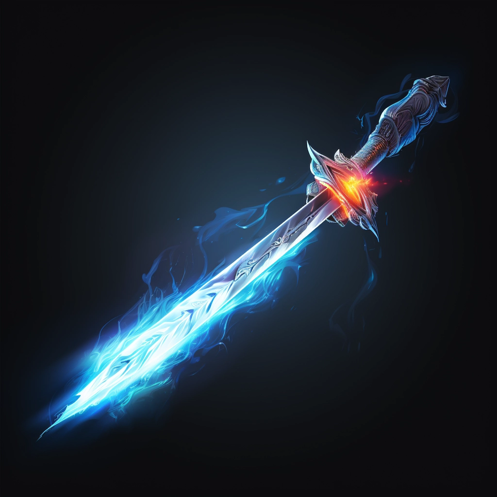 Sword with glowing blue flame 2d vector png  
