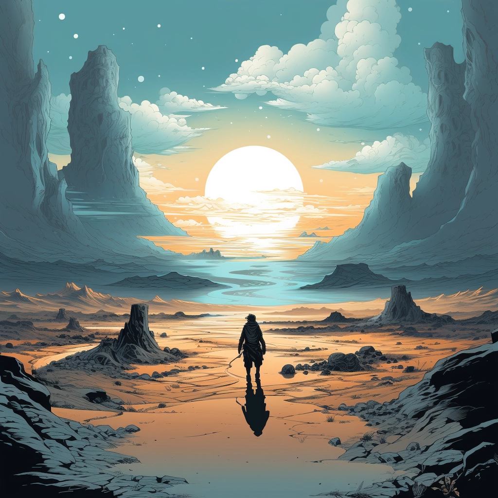 Art illustration the horizon in the style of lunarpu