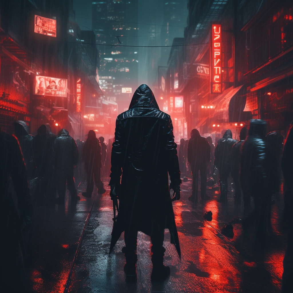 Someone walking around with bright red lights behind