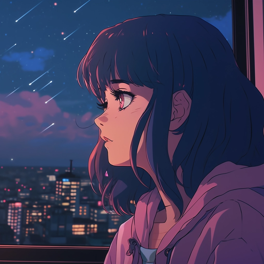 Sad moody lofi in the style of 1990s anime  