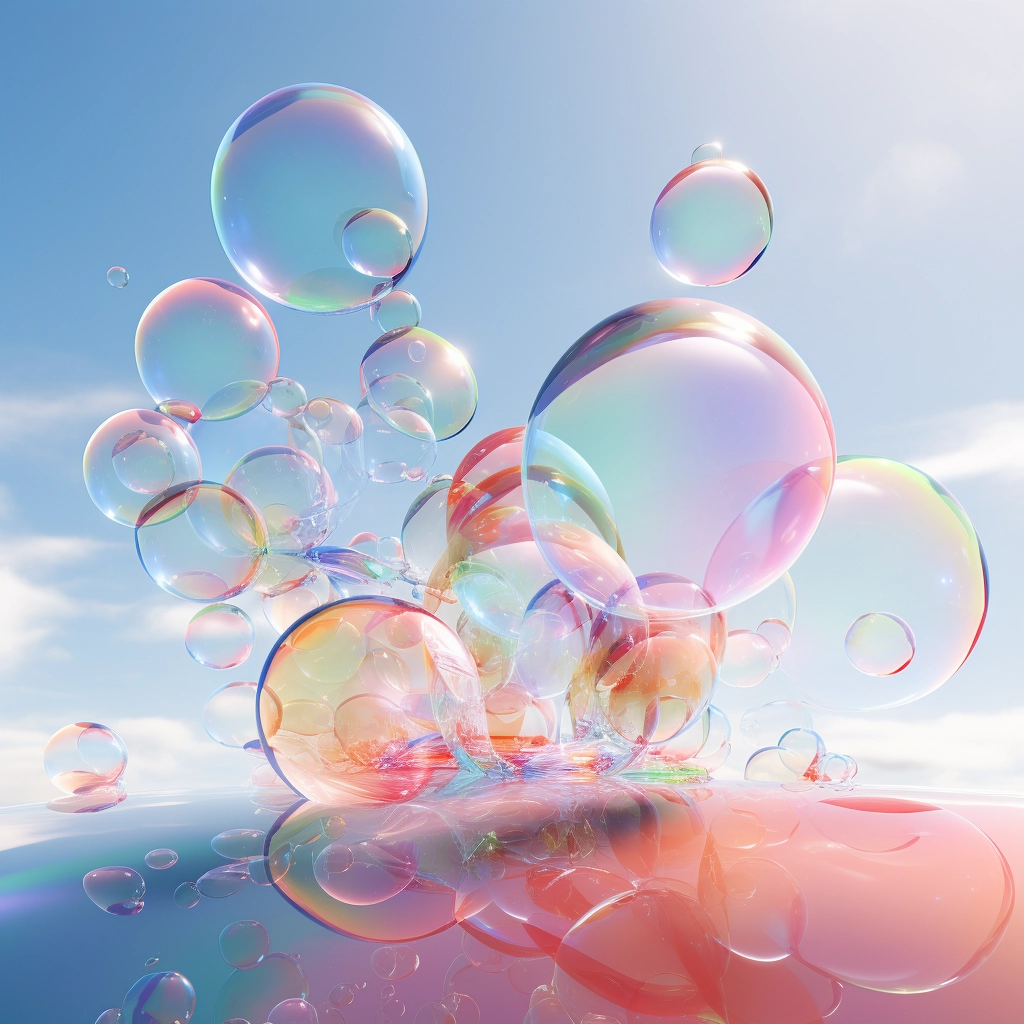 Soap bubbles in the air in the style of colorful moe