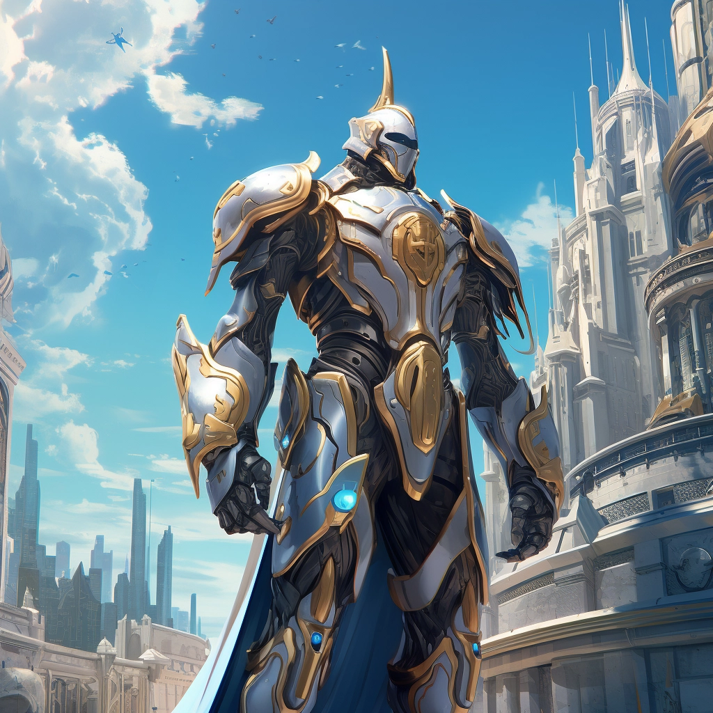 A computer generated image of an armor knight standi
