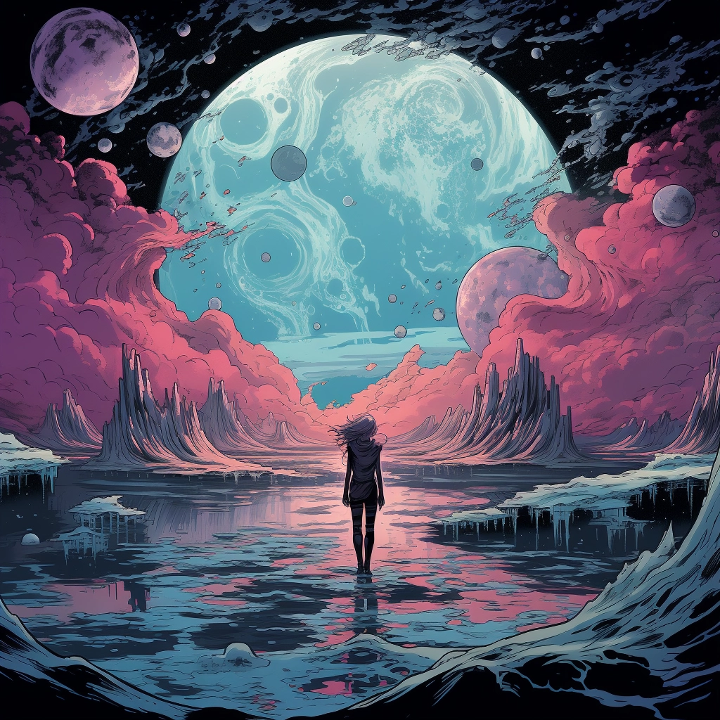 Art illustration the horizon in the style of lunarpu