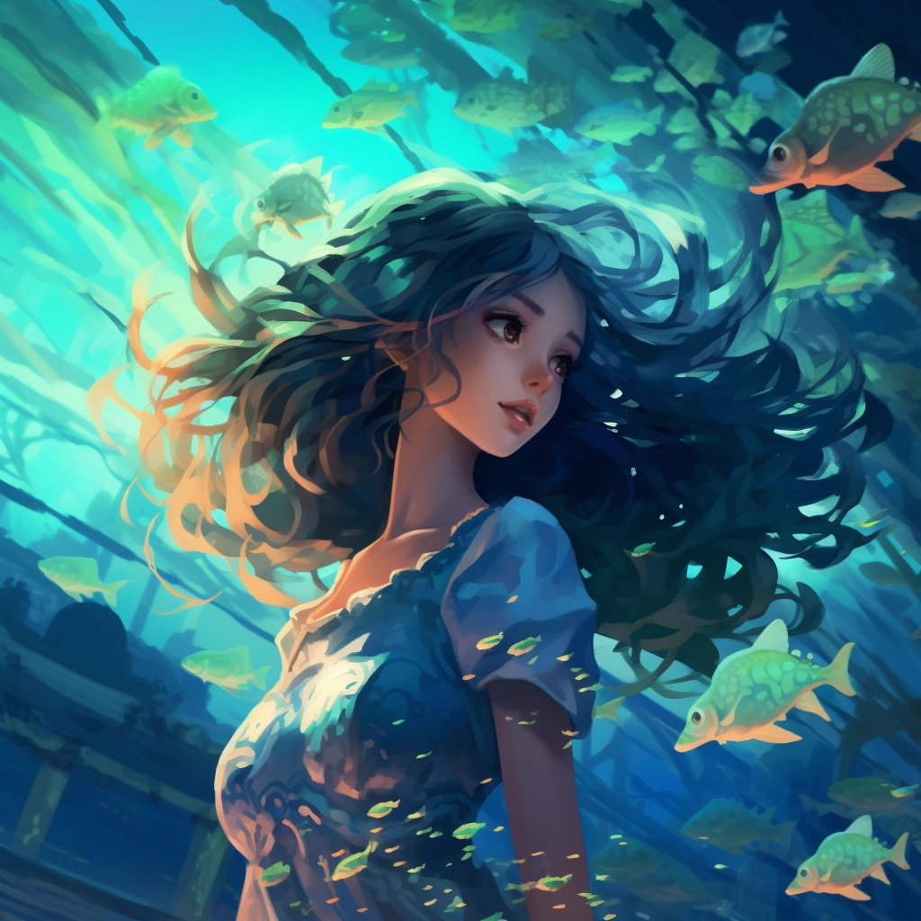 A beautiful illustration of an anime girl in a coral