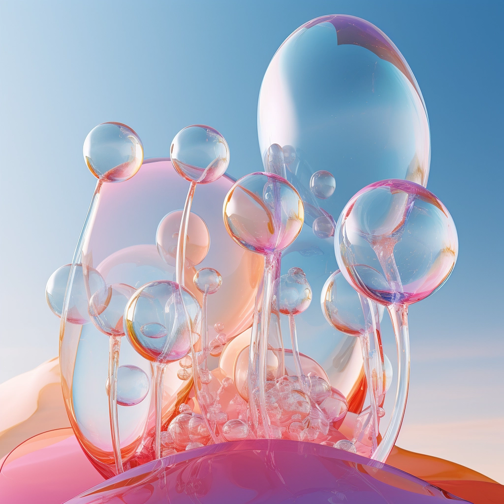 Soap bubbles in the air in the style of colorful moe