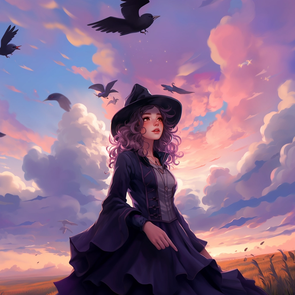 A girl wearing a black hat as sky fills with clouds